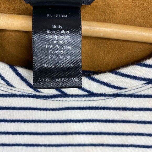 Ali Miles Top Size Small Petite Womens Navy White Stripe Suede Elbow Patch - Picture 5 of 7